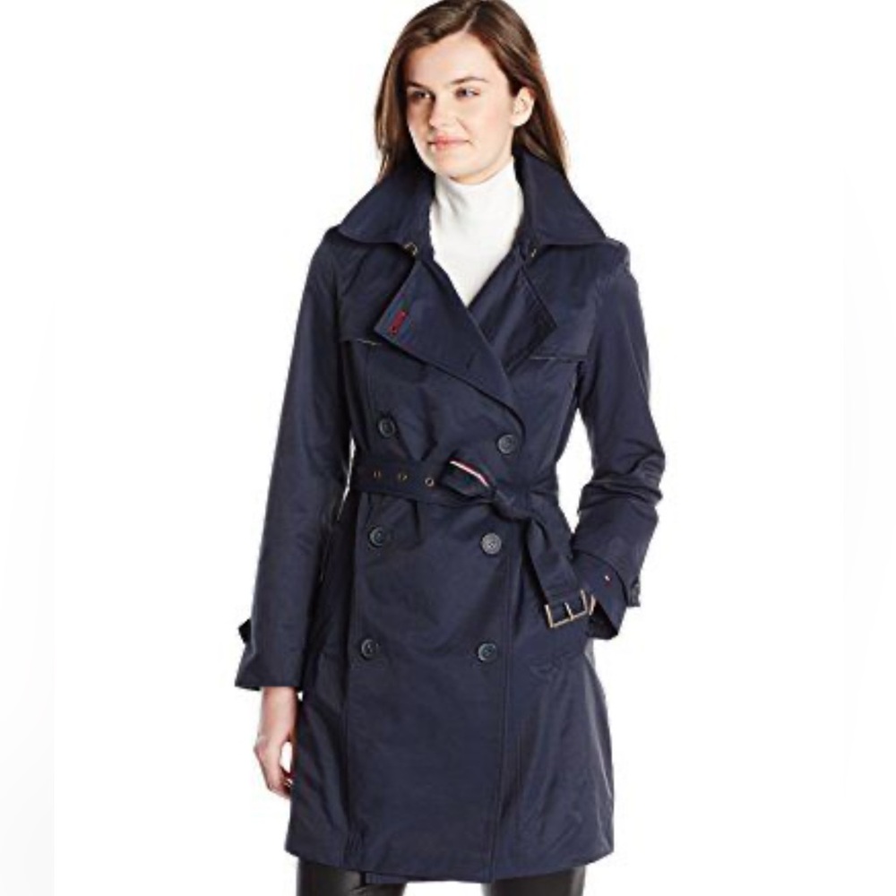 *LAST CHANCE* Tommy Hilfiger Navy Hooded Trench 1 BUTTON DETACHED! See pics!. M